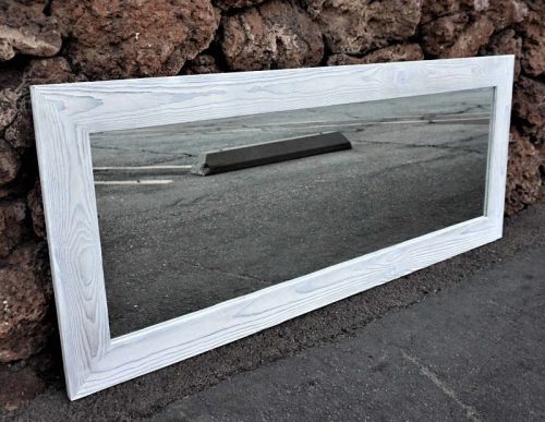 White wood framed mirror