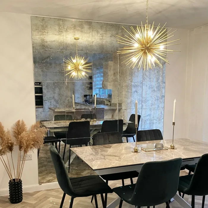 Custom Antique mirror tiles fireplace project for Amber