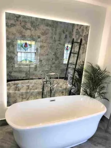 Premium antique mirror tiles with vintage distressed finish