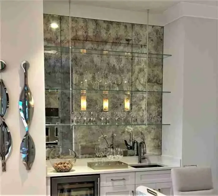Custom Antique mirror tiles 9 Units of 22.3333'' x 23.3333'' for Tracy McNeese